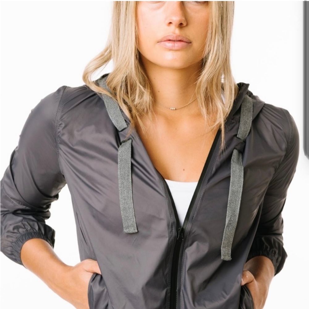 2️⃣ for $30  Zyia Gray Drawstring Hoodie Light Windbreaker Jacket